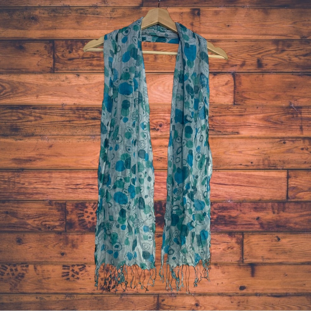 5 for $25🔥Watercolor‎ Fringe Blue Sheer Scarf One Size